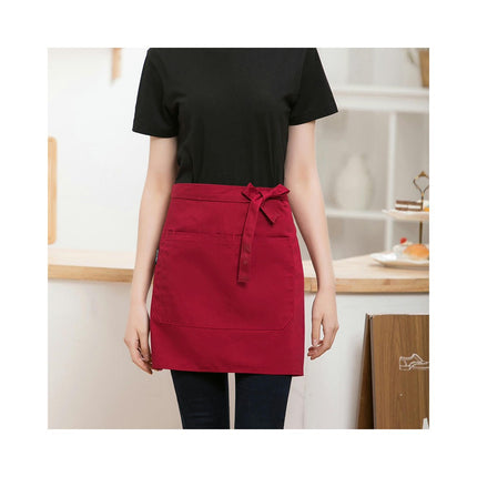 Server Apron with 2 Pockets 22 Inch Long Waiter Bistro Half Waist Aprons for Women Men Waterproof