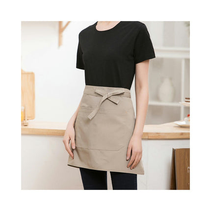 Server Apron with 2 Pockets 22 Inch Long Waiter Bistro Half Waist Aprons for Women Men Waterproof