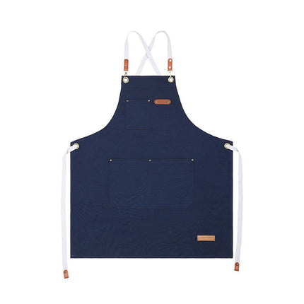 Chef Apron with Cross Back Straps for Men Women, Cotton Canvas Apron for Kitchen Cooking