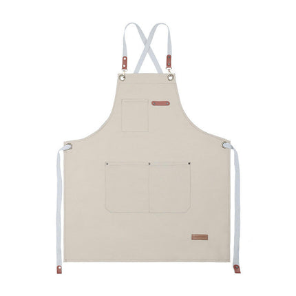 Chef Apron with Cross Back Straps for Men Women, Cotton Canvas Apron for Kitchen Cooking