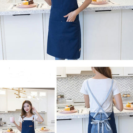 Chef Apron with Cross Back Straps for Men Women, Cotton Canvas Apron for Kitchen Cooking