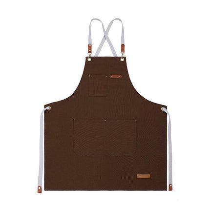 Chef Apron with Cross Back Straps for Men Women, Cotton Canvas Apron for Kitchen Cooking