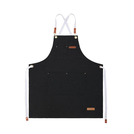 Chef Apron with Cross Back Straps for Men Women, Cotton Canvas Apron for Kitchen Cooking