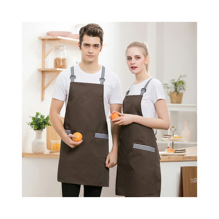 2 Pack Cross Back Adjustable Waterproof Bib with 2 Pockets Kitchen Apron for Men and Women Working BBQ