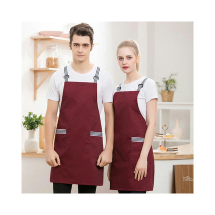 2 Pack Cross Back Adjustable Waterproof Bib with 2 Pockets Kitchen Apron for Men and Women Working BBQ