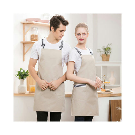 2 Pack Cross Back Adjustable Waterproof Bib with 2 Pockets Kitchen Apron for Men and Women Working BBQ