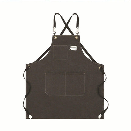 Canvas Cross Back Chef Cotton Aprons for Men Women with Large Pockets