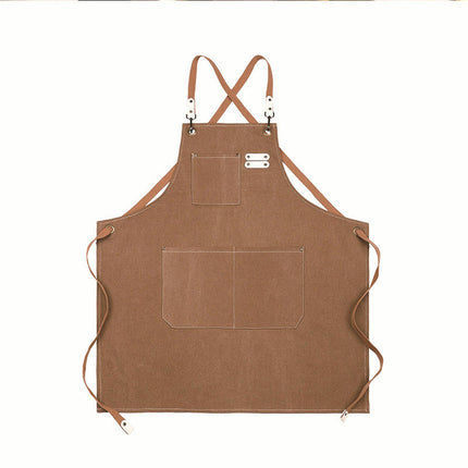 Canvas Cross Back Chef Cotton Aprons for Men Women with Large Pockets