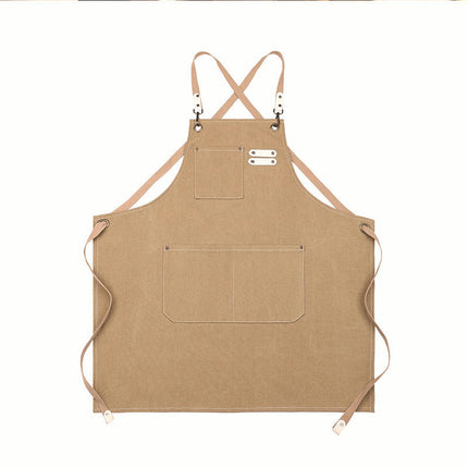 Canvas Cross Back Chef Cotton Aprons for Men Women with Large Pockets