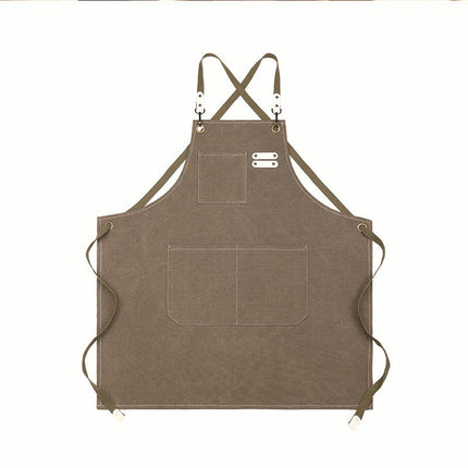 Canvas Cross Back Chef Cotton Aprons for Men Women with Large Pockets