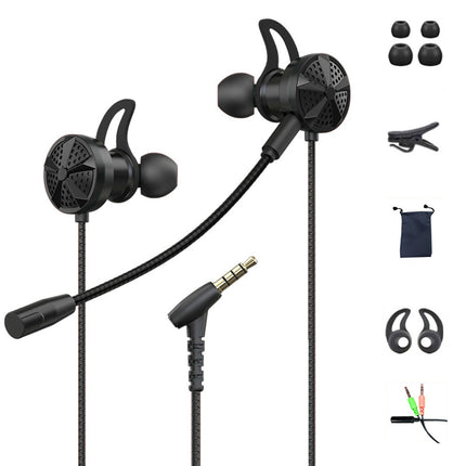 3.5mm Plug Wired Dynamic Earphone G8 L-shaped Gaming Earbuds with Microphone-Black