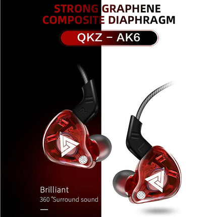 QKZ AK6 Universal Sports In-ear Headset HiFi Sound 3.5mm Earphones for Phones Tablet-Red