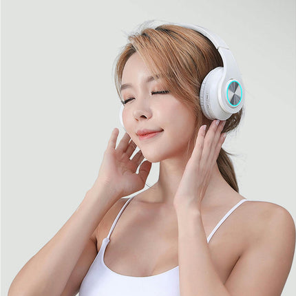 Foldable Breathing Light Sports Headphone Wireless Bluetooth-compatible Stereo Bass Headset-White