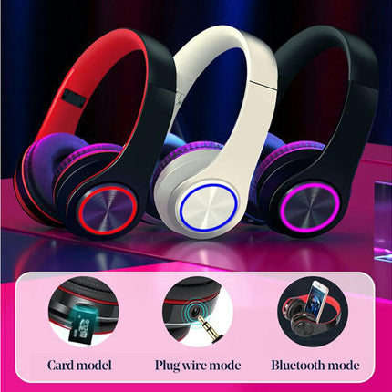 Foldable Breathing Light Sports Headphone Wireless Bluetooth-compatible Stereo Bass Headset-White