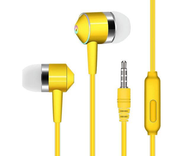 In-Ear Music Bass Universal 3.5mm Plug Wired Earphones Sports Headsets with Mic-Yellow