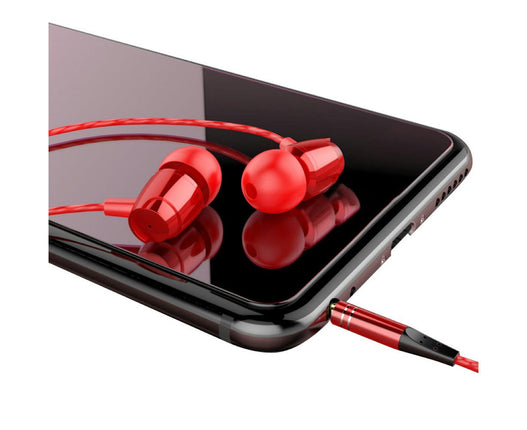 Universal In-ear 3.5mm Wired Earphone Bass Headphone with Mic for Phone Tablet-Red