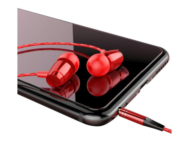 Universal In-ear 3.5mm Wired Earphone Bass Headphone with Mic for Phone Tablet-Red