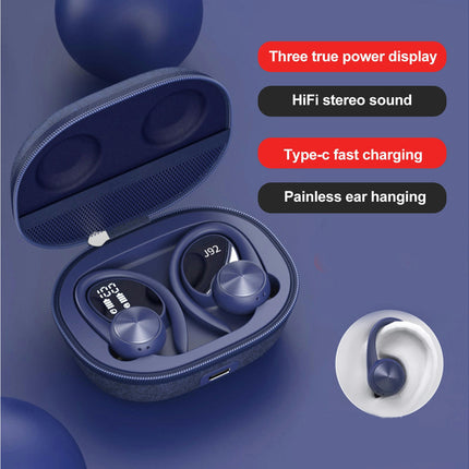 1 Pair  Hanging Bluetooth 5.0 Wireless Headset LED Power Digital Display Wireless Earbud-Blue