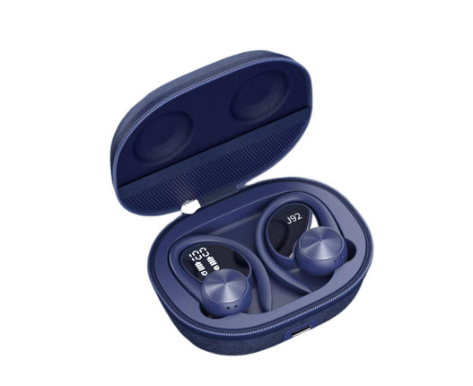 1 Pair  Hanging Bluetooth 5.0 Wireless Headset LED Power Digital Display Wireless Earbud-Blue