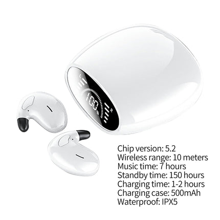 Noise Reduction Wireless Earphone LED Digital Bluetooth-compatible5.2 Earbud for Running-White