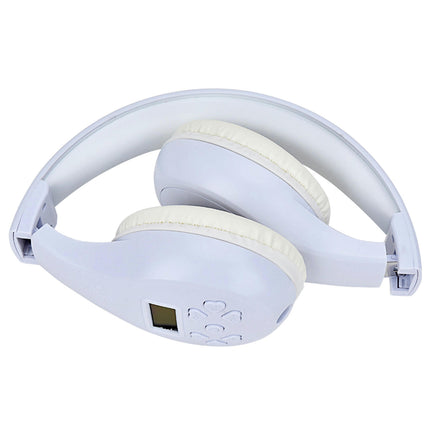 3.5mm Portable Practical FM Headset HRD-600 Foldable Wireless Headphone with LCD Display-White