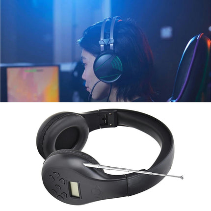 3.5mm Portable Practical FM Headset HRD-600 Foldable Wireless Headphone with LCD Display-White