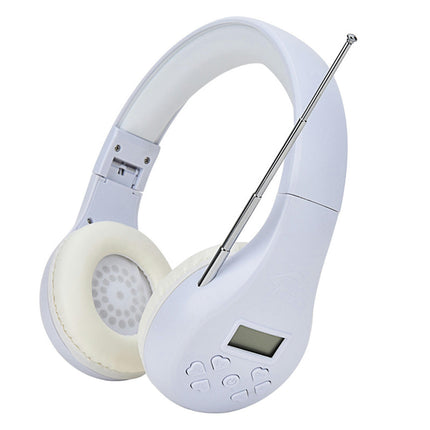 3.5mm Portable Practical FM Headset HRD-600 Foldable Wireless Headphone with LCD Display-White