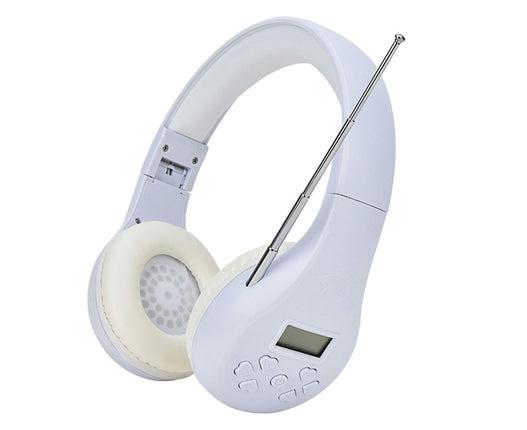 3.5mm Portable Practical FM Headset HRD-600 Foldable Wireless Headphone with LCD Display-White