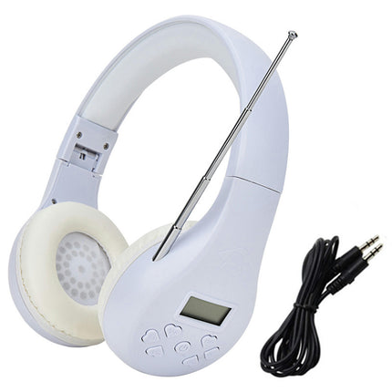 3.5mm Portable Practical FM Headset HRD-600 Foldable Wireless Headphone with LCD Display-White