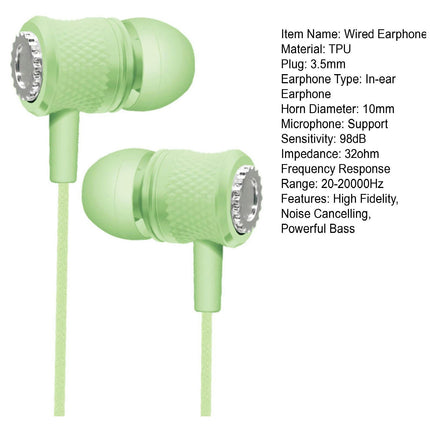 Sensitive Wired Earbud In-ear Universal 3.5mm Student Surround Gaming Earbud for Running-Green