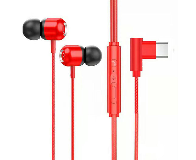 In-ear HiFi Stereo Wired Earphone Type-C Sport Gaming Headset with Mic for Mobile Phone-Red