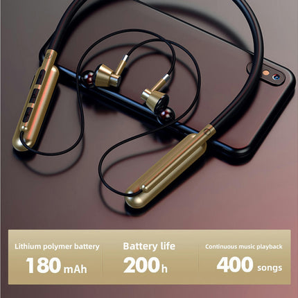 Neckband Sports Headset Wireless Bluetooth-compatible 5.0 TF Card Stereo Earphone-Golden