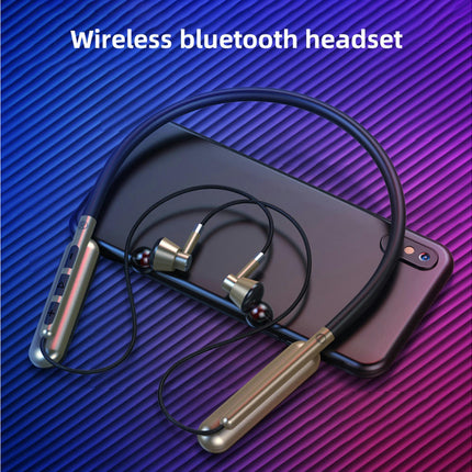 Neckband Sports Headset Wireless Bluetooth-compatible 5.0 TF Card Stereo Earphone-Golden