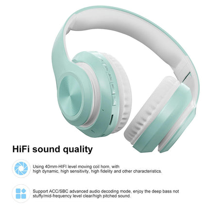 P68 Bluetooth-compatible 5.0 Wireless Headset Foldable Rechargeable HiFi Sound Headphones-Green