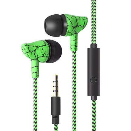 Universal Headset Cracked Print Braided Wire Volume Control In-ear Earphones-Green