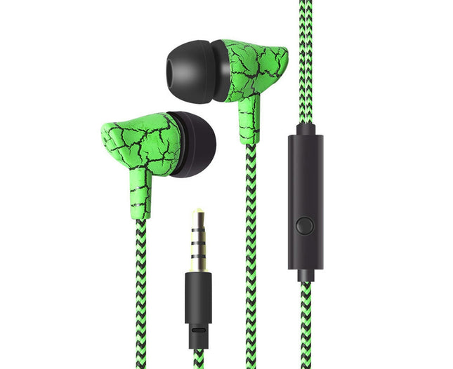 Universal Headset Cracked Print Braided Wire Volume Control In-ear Earphones-Green