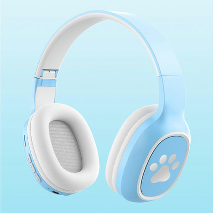 Cute Foldable Wireless Headset Supporting TF Card Bluetooth Headset with Microphone-Blue