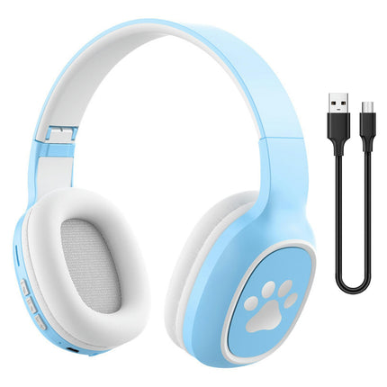 Cute Foldable Wireless Headset Supporting TF Card Bluetooth Headset with Microphone-Blue