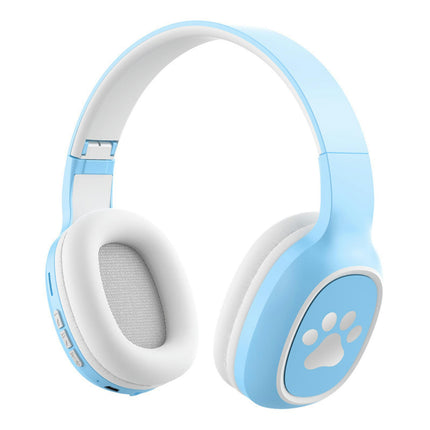 Cute Foldable Wireless Headset Supporting TF Card Bluetooth Headset with Microphone-Blue