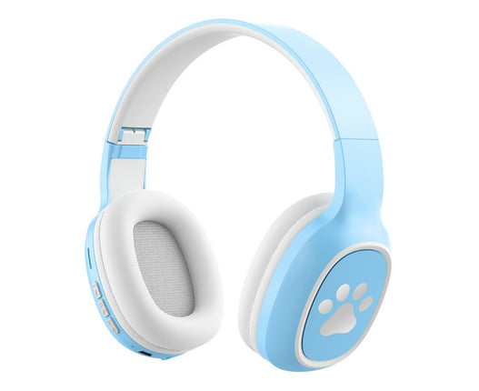 Cute Foldable Wireless Headset Supporting TF Card Bluetooth Headset with Microphone-Blue