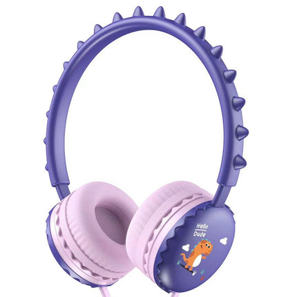 Universal 3.5mm Wired Headphone Cartoon Cute Dinosaur Over Ear Headset for Mobile Phone-Purple