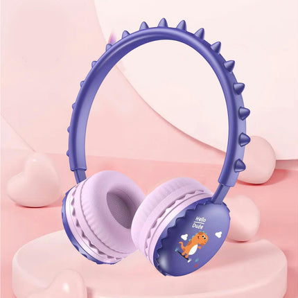 Universal 3.5mm Wired Headphone Cartoon Cute Dinosaur Over Ear Headset for Mobile Phone-Purple