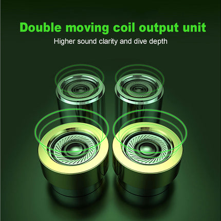 Dual Dynamic Coil 4-Speaker In-Ear Stereo Headphone Earbuds Wired Earphone-Green