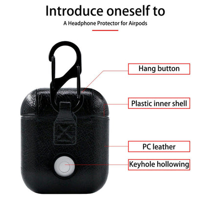 Faux Leather Headset Protector Case Shockproof Earphone Protector Cover for Apple Airpods-Black