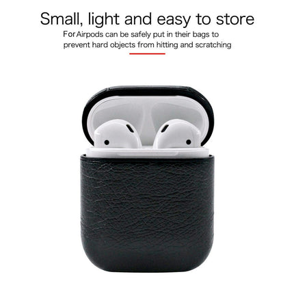 Faux Leather Headset Protector Case Shockproof Earphone Protector Cover for Apple Airpods-Black