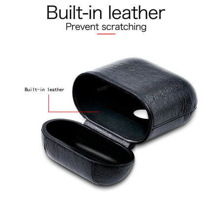 Faux Leather Headset Protector Case Shockproof Earphone Protector Cover for Apple Airpods-Black