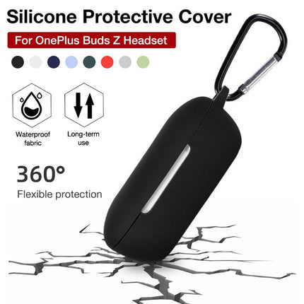 Protective Soft Silicone Earphone Case with Carabiner for Oneplus Buds Z Earbuds-Black