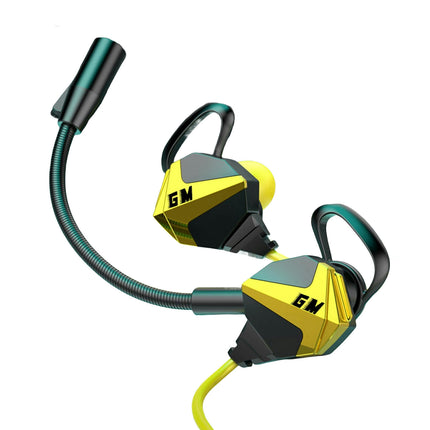 Slanted Ear In-ear Headphone Stereo Microphone Line Control Headphone for Music-Yellow