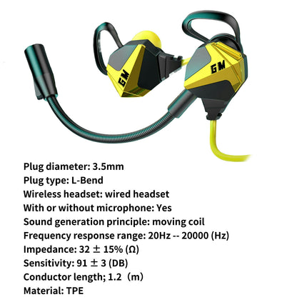 Slanted Ear In-ear Headphone Stereo Microphone Line Control Headphone for Music-Yellow