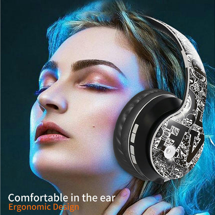 Portable Bluetooth-compatible 5.0 Wireless Game Headphone with Microphone-Black Silver